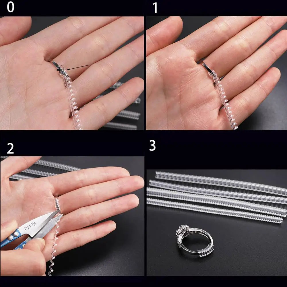 4pcs/lot Transparent Spiral Based Ring Tools Spring Coil Ring Size Adjuster Guard Tightener Reducer Resizing Tool For Jewelry